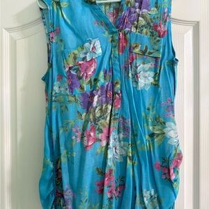 Blue Ruched Buttoned Blouse